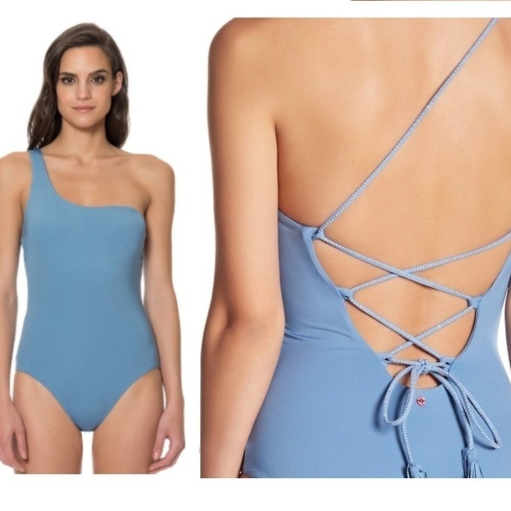 New Red Carter Ocean Blue one Shoulder 1 piece Swimsuit strappy Tie Back Size XS